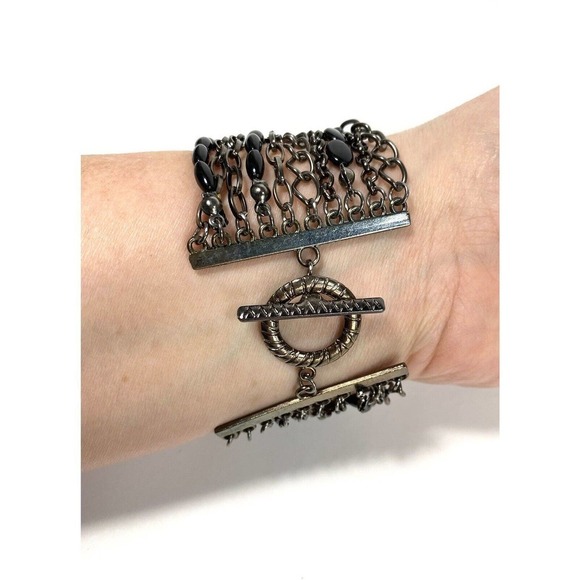 Bracelet Multi Strands Gunmetal Multiple Strands Toggle Clasp 6.5” - Picture 4 of 4